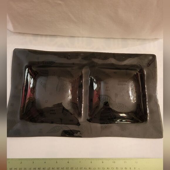 Vintage Mint George Briard Design Divided Smoke Glass Tray w/Gold & Silver Bees - Picture 4 of 6